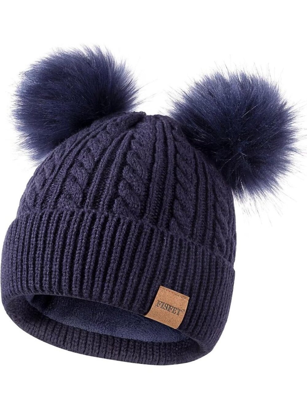 Women's Navy Elastic Birthday Winter Hats Knit Fleece Cute Beanie Fashion Cap